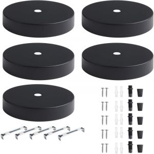 5 pièces Auvent de Plafond 10cm Rosace Plafond Luminaire Noir Cache Fil Lustre Plafond Pavillon Luminaire Metal Baldaquin Lampe Support de Fixation