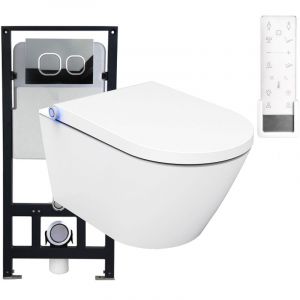 Bâti-support Toilettes Japonaises céramique, wc lavant japonais + télécommande, filtre odeurs, séchoir air chaud, abattant veilleuse led