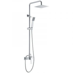 Ensemble colonne de douche - Barre de douche monocommande extensible en acier inoxydable avec pomme de douche et poignée de douche en Chrome