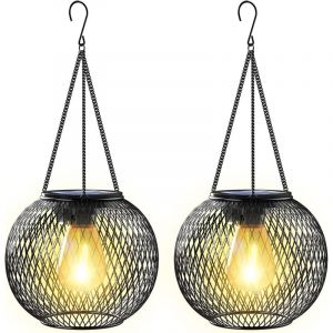 Lanterne Solaire Exterieur Jardin, Lampe Solaire Exterieur 2 Lumi&egrave;re Solaire Exterieur Jardin Suspendues en M&eacute;tal Lanterne Solaire Deco Jardin