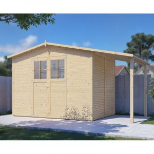 Abri de jardin bois Bertilo Fineline Apex 18mm avec toit en appentis 5,99m&sup2; naturel