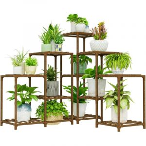 Support Plantes Int&eacute;rieur Ext&eacute;rieur, Porte Plante Int&eacute;rieur d'Angle, &Eacute;tag&egrave;re Plante en Bois pour 11 Pots, Porte Plante Ext&eacute;rieur Grand et Haut pour