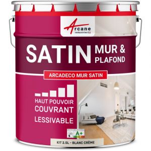Arcane Industries - Peinture murale satin velours blanche - 2.5 l Blanc Cr&egrave;me - ral 9001