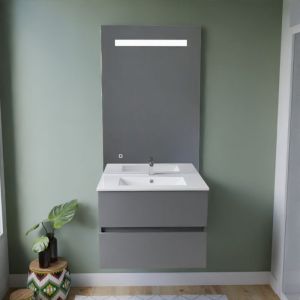 Cuisibane - Meuble vasque tout inox rosinox 70 cm + miroir Elégance ht105- Gris- Plan vasque en Céramique