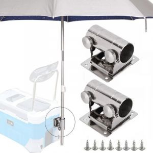 2 pi&egrave;ces R&eacute;glable Support de Parasol en Acier Inoxydable Support de Parasol pour Balcon Porte Parapluie Parasol de P&ecirc;che Porte Parapluie avec Plaque