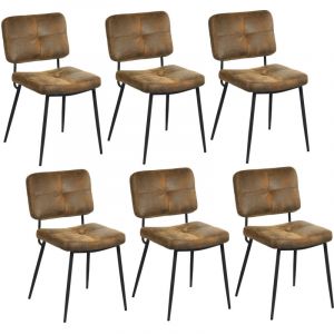 MEUBLES COSY Lot de 6 chaises de salle &agrave; manger vintage industriel KAROMI en tissu microfibre marron