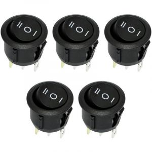 Interrupteur à bascule rond 5 pièces, interrupteur à bascule 3 broches 3 positions interrupteur à bascule à bascule ON-Off 6A/250V AC (noir)