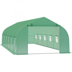 Serre de jardin tunnel grande taille avec b&acirc;che PE cadre en acier porte enroulable et 12 fen&ecirc;tres 8 x 3 x 2 m vert
