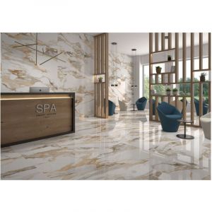 Carrelage gr&egrave;s c&eacute;rame effet marbre CRASH 120x120 cm Dor&eacute; - Naturel - bo&icirc;te de 1.44 m2