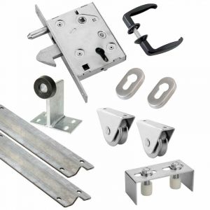 Kit complet portail coulissant roues acier &agrave; gorge V &Oslash;80x20mm &ndash; Rail 6m &ndash; Charge max 655kg &ndash; Installation facile avec serrure &agrave; crochet &ndash; Estebro