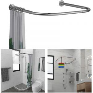 Tringle &agrave; rideau de douche en L 108-138 cm, tringle &agrave; rideau de douche d'angle, support de rideau de douche, pour baignoire, per&ccedil;age requis, argent