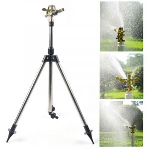 Ej.Life &ndash; Arroseur asperseur en alliage de zinc avec tr&eacute;pied en acier inoxydable &ndash; Pulv&eacute;risation r&eacute;glable 15&deg;-360&deg; &ndash; Surface d'action jusqu'&agrave; 24m