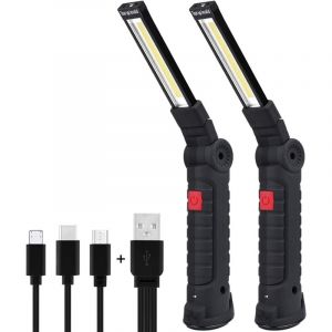 2 x Lampe De Travail Cob Baladeuse Led Rechargeable Lampe Atelier Cob Torche Lampe De Poche Lampe De Travail Baladeuse Led Avec Base Magnétique Lampe