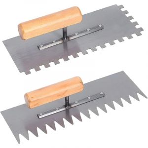 Peigne Carrelage,2 Pièces Taloche Enduit Dents Carrées+Dents Pointues,Acier Inoxydable Lisseuse Enduit avec Poignée Ergonomique,pour Le Lissage de