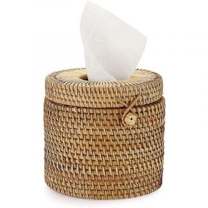 Bo&icirc;te &agrave; Mouchoir en rotin Distributeur Rond bo&icirc;te de Papier Organisateur de Bureau pour Salle de Bain,Salon,Chambre,Jardin