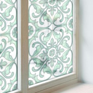 Anti Regard Film pour Fen&ecirc;tre 50x100 cm Vitrail Coll&eacute;s sur le Verre Protection PVC pour Chambre Cuisine Salle de Bain Adh&eacute;sif D&eacute;coratif Sym&eacute;trie verte