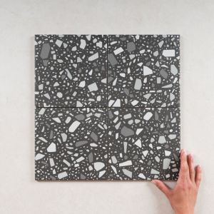 Carrelage Effet Terrazzo CONFETTI 18,6X18,6cm (0,45m2) Noir Gris - Les Carreaux de Jean