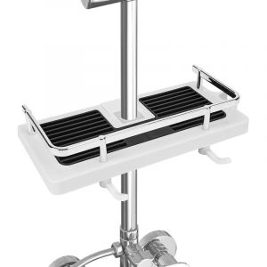 Tablette De Rangement Pour Barre De Douche, Organisateur De Barre De Douche 2-en-1, Support De Rangement Multifonctionnel Sans Perforateur, Support