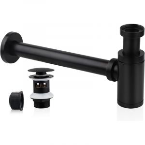 Siphon en Acier Inoxydable Noir pour Lavabo, Bonde Universelle, R&eacute;glable, Robuste Id&eacute;al pour &Eacute;viers et Lavabos.