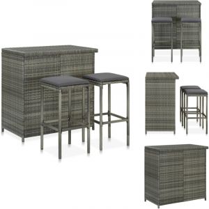 Ensemble de bar 3 pcs Résine tressée Gris - Ensemble De Bar - Mobilier De Jardin - Set De Bistrot - Chaise De Bar - Table Basse