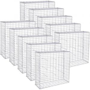 Lot de 10, Gabion pour Pierre, 100 x 90 x 30cm, cloture gabion, Argent, Cage en M&eacute;tal, Mur, D&eacute;coration de Jardin