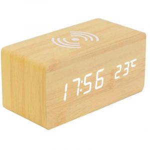 Thermom&egrave;tre Num&eacute;rique R&eacute;veil R&eacute;veil Num&eacute;rique Bois R&eacute;veil &agrave; Bois led Digital avec Chargeur sans Fil, R&eacute;veil en Bois avec Chargeur &agrave; Induction