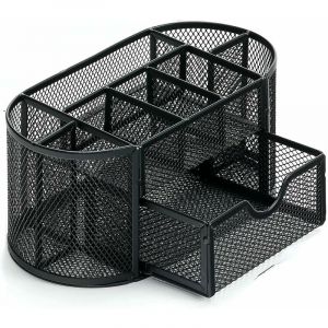 Bo&icirc;te de rangement de bureau, bo&icirc;te de rangement pour bureau, &eacute;cole, maison, fournitures quotidiennes, porte-stylo en fer forg&eacute; 9 grilles(Noir)