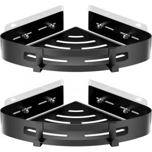 2 Pi&egrave;ces Etag&egrave;re de Douche d'angle sans Per&ccedil;age en Aluminium, Tablette de Douche d'angle avec Crochets, Organisateurs de Salle de Bains, Id&eacute;al pour