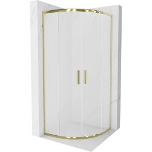 Mexen - Cabine de douche Rio semi-circulaire 80 x 80 cm, givr&eacute;e, dor&eacute;e - 863-080-080-50-30