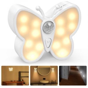 Lampe &agrave; d&eacute;tecteur de mouvement, Papillons Lampe Detecteur de Mouvement Interieur, Veilleuse LED Rechargeable Lumiere 3 Modes, Applique murale