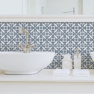 Sticker Mural Carrelage adh&eacute;sif Cuisine Salle de Bain - 9 STICKERS CARREAUX DE CIMENT AZULEJOS MADINA - 9stickers15x15cm