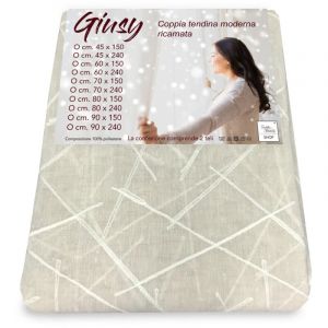 Giusy Beige curtain - paire de rideaux modernes en verre semi-transparent avec effet boucl&egrave; en polyester LA PAIRE (2 RIDEAUX) CM. 90X240