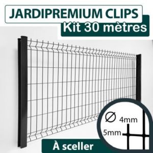 Cloture&jardin - Kit Grillage Rigide Gris Anthracite 30M - jardipremium clips - Fil 4/5mm - 1,73 m&egrave;tre