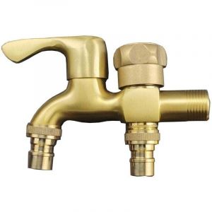 Robinet de jardin &agrave; double robinet 1/2" en laiton pour ext&eacute;rieur, robinet antigel &agrave; double sortie pour machine &agrave; laver, robinet de vidange &agrave; double
