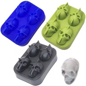 Moule &agrave; gla&ccedil;ons en forme de t&ecirc;te de mort, 3 pi&egrave;ces, moules &agrave; gla&ccedil;ons en forme de t&ecirc;te de mort, plateaux flexibles, mignons et amusa