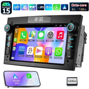 Autoradio 4G Android 15 pour Opel Corsa C D Astra H Combo, Carplay, Bluetooth, EQ, USB, GPS, Navigation, WIFI, &eacute;cran tactile - 6+128G