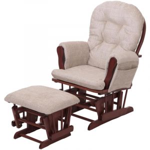 Fauteuil relax HWC-C76, fauteuil à bascule Fauteuil à bascule avec pouf Tissu/Textile chenille (465g/m²) crème, piètem