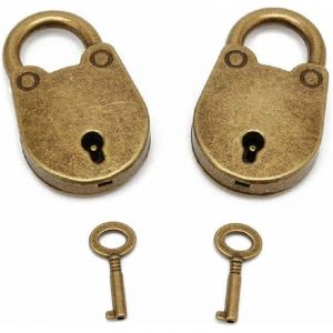 Linghhang - Lot de 2 mini cadenas en forme d'archaize de style ancien avec clé, mini cadenas bronze antique