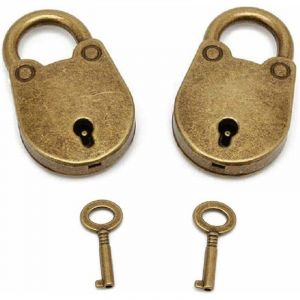 Lot de 2 mini cadenas en forme d'archaize de style ancien avec clé, mini cadenas bronze antique