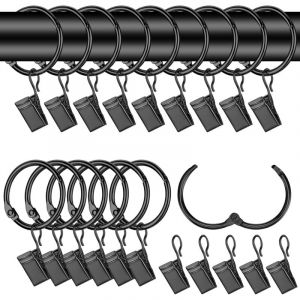 42 Pcs 32mm Anneaux Rideaux avec Pince Rideau, Anneau Rideau, Anneaux de Rideaux en M&eacute;tal avec Clips &agrave; Rideaux, Pince a Rideaux Crochets Anneaux pour