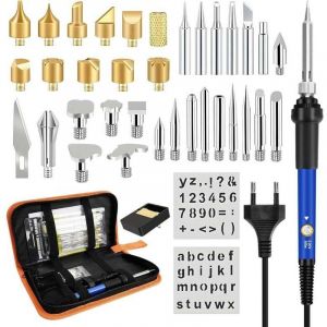 Fer &agrave; Souder 60W Kit, Fer a Pyrogravure Kit de Pyrogravure sur Bois, 200℃450℃ Temp&eacute;rature R&eacute;glable Souder &Eacute;lectrique, 37 en 1 Stylo de Graveur sur