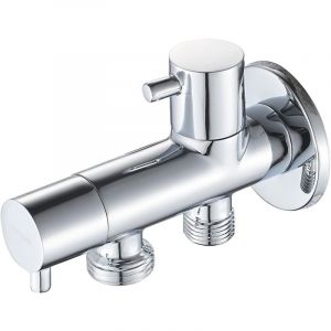 Robinet d'Arretz de r&eacute;gulation avec Poign&eacute;e pour Douchette WC, Robinet d'Arret avec Deux sortie (20mm, Eau froide), Chrom&eacute;