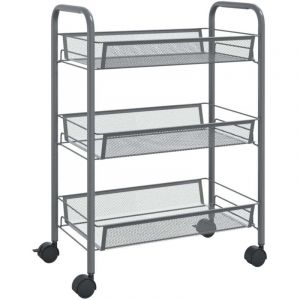Chariot de cuisine，Chariot de Service，Desserte Cuisine &agrave; 3 niveaux Gris 46x26x64 cm Fer CFW95662