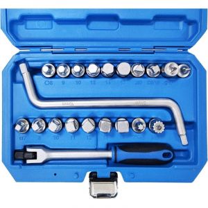 Kit de 21 pièces 3/8' pour bouchon de vidange d'huile avec douille à six pans creux triangle Torx Spline Bit, clé de 8-10mm pour bouchon de vidange