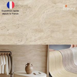 Panneau mural souple beige en pierre naturelle – DECOPINE – Effet travertin – 60x120 cm – Lot de 4 – 3,12 m²