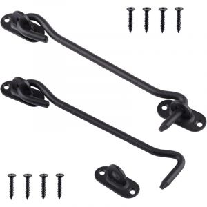 2 x 20 cm Crochets Cabine en Acier Inoxydable Noir - Loquets Crochet de Porte &ndash; Serrure &agrave; Crochet de Porte pour Porte Coulissante, Armoire, Cabanon,