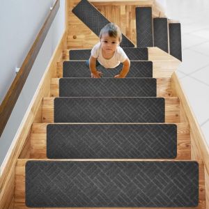 Tapis de Marche d'Escalier 76 x 20cm, 15 pi&egrave;ces Marchettes d'Escalier Auto-Adh&eacute;sif, Antid&eacute;rapant Protection d'Escalier pour Enfants Personnes &acirc;g&eacute;es