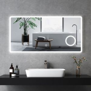 Emke - Miroir lumineux de salle de bain avec Interrupteur Tactile, 3x Loupe, Lumi&egrave;re Blanche Froide 120x60cm