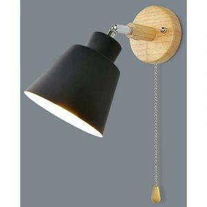 Applique Murale Avec Interrupteur à Tirette Rotation Libre à 350° Lampe De Chevet RéTro Moderne Applique En Bois E27 Applique Murale Interieur