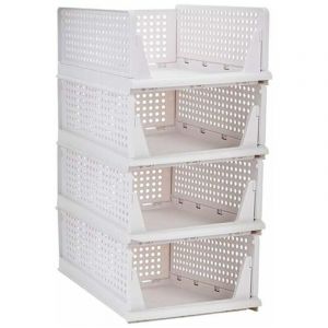 Empilable V&ecirc;tements Panier De Rangement Organisateur Coulissant Armoire Tiroir &Eacute;tag&egrave;re DIY Diviseur S&eacute;parateur Bureau Conteneur pour Armoire (Blanc